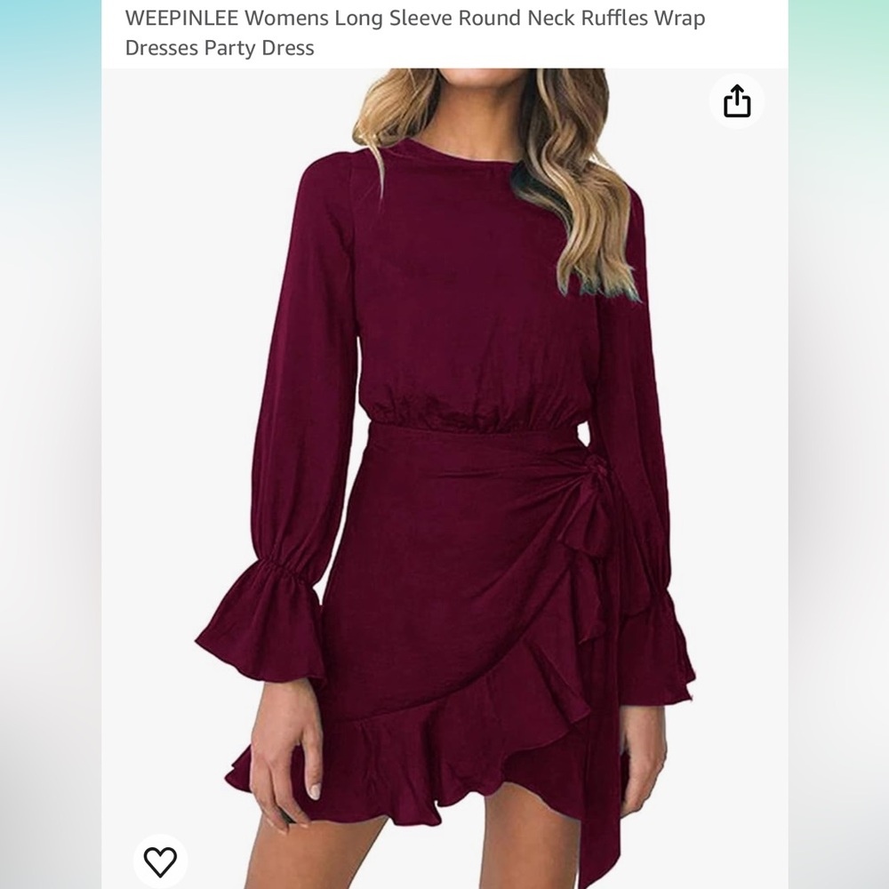 WEEPINLEE Long Sleeve Round Neck Ruffles Wrap Dresses Party Dress Red size XL